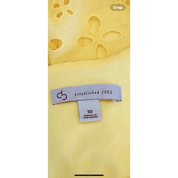 DB Dress Barn Eyelet Shift Dress Size 10 Yellow Cotton Sleeveles Lined Belted - Picture 5 of 5